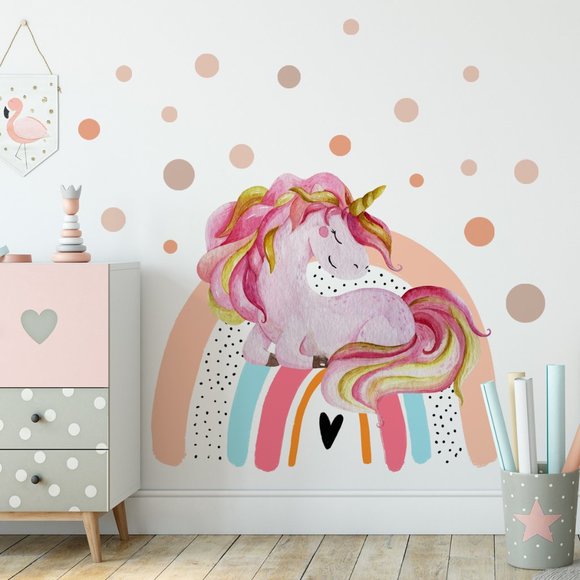 Sleeping Unicorn on Rainbow With Dots Wall Decal - Picture 3 of 4